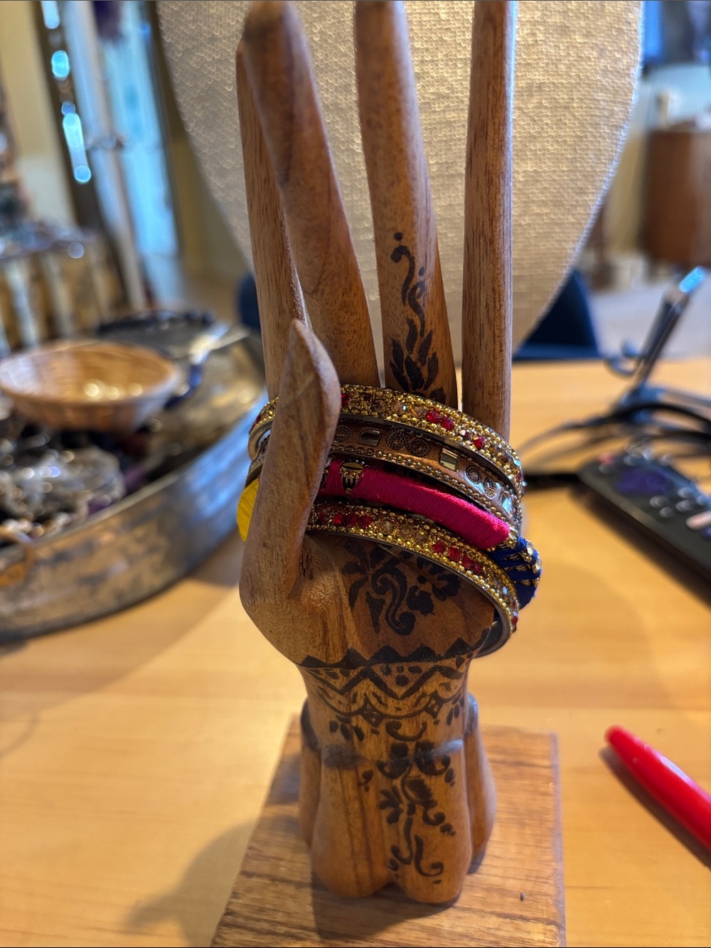 Elegant Multicolor Beaded Fabric Bangle Set - Pink, Navy & Yellow